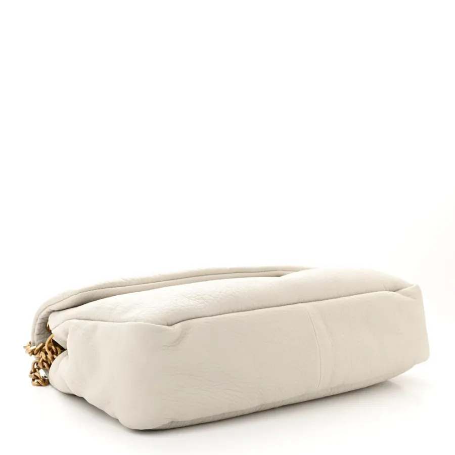 Saint Laurent Large Calypso Bag Blanc Vintage Grained Lambskin Leather Aged Gold Hardware