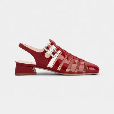 Roger Vivier Très Vivier Sandals In Red Patent Leather With Crystal Buckle (Heel Height 4.5cm)