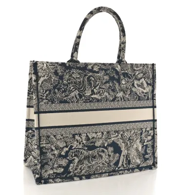 Dior Large Toile De Jouy Dioriviera Book Tote Blue Reverse Embroidered Canvas