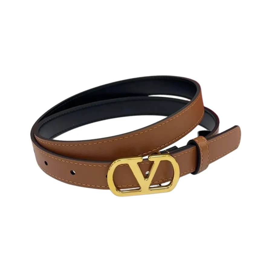 Valentino V Buckle Belt In Red/Pastel Brown/Black/Brown Calfskin With Gold Hardware 20mm