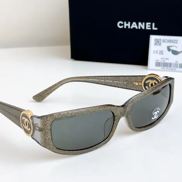CHANEL square frame glasses grey gold color size 56-18-137 - Image 3