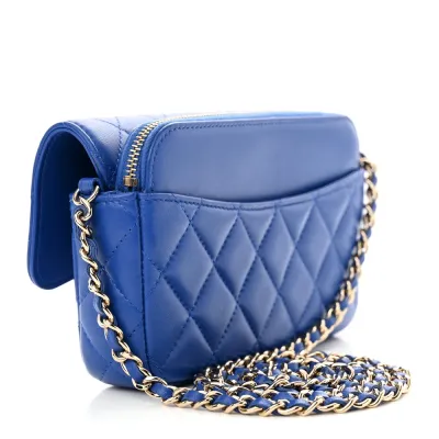 Designer Phone Holder – Blue Quilted Lambskin
