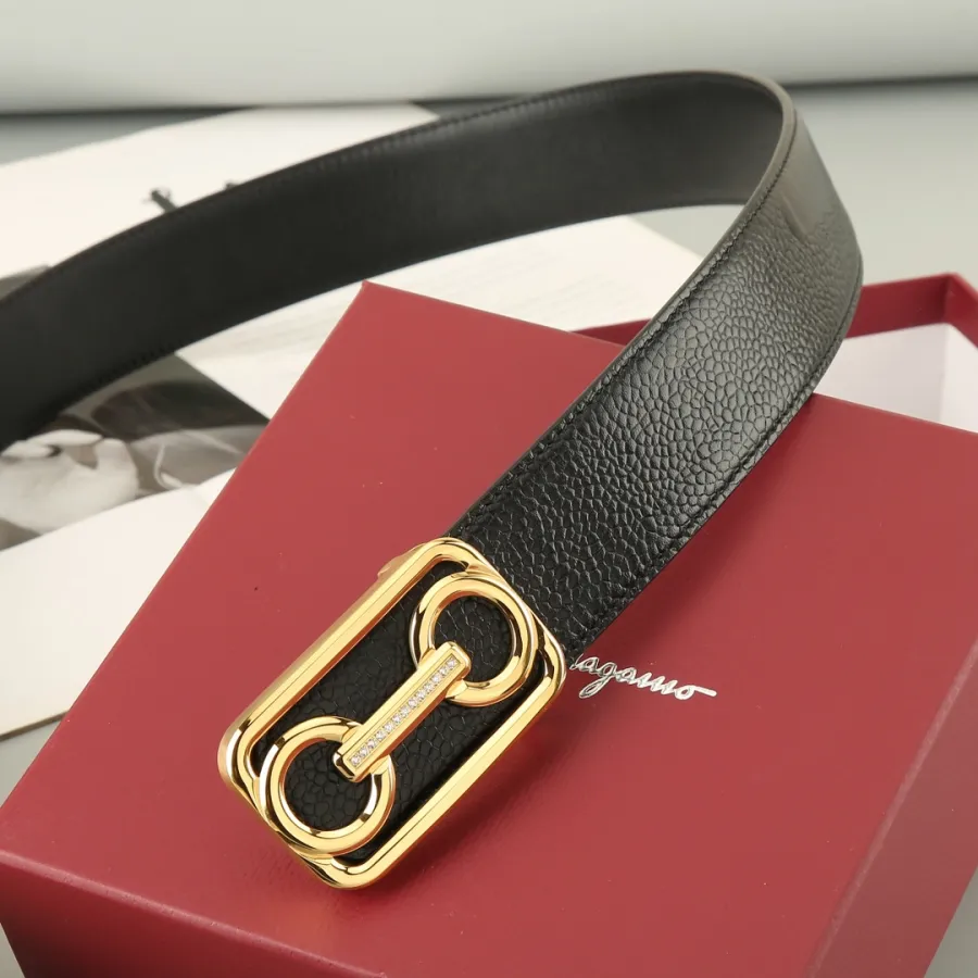 Ferragamo Men's Horsebit Buckle With Crystal Belt In Black Calfskin With Gold/Silver Hardware 38mm