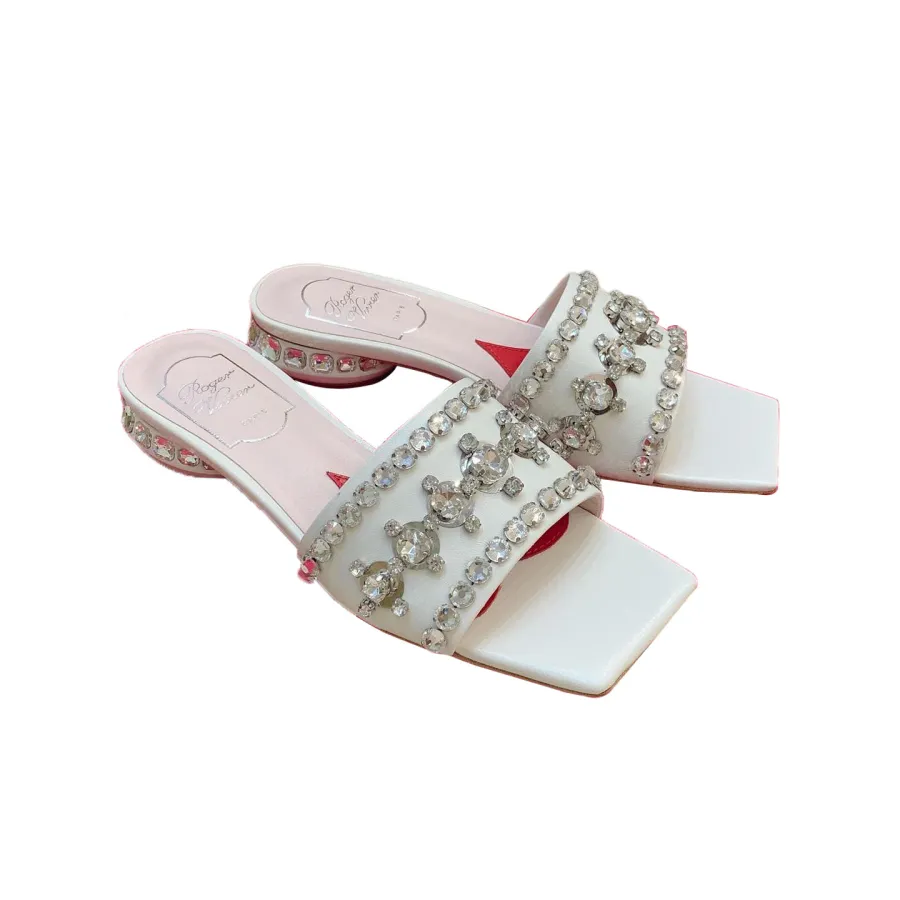 Roger Vivier Jewel Heels Sandals In Black/White Leather With Crystals (Heel Height 2.5cm)