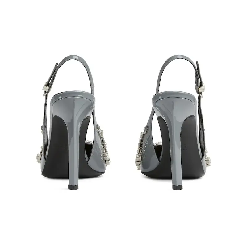 Gucci blue pointed heels crystal high heels shoes Rear lace up high heels