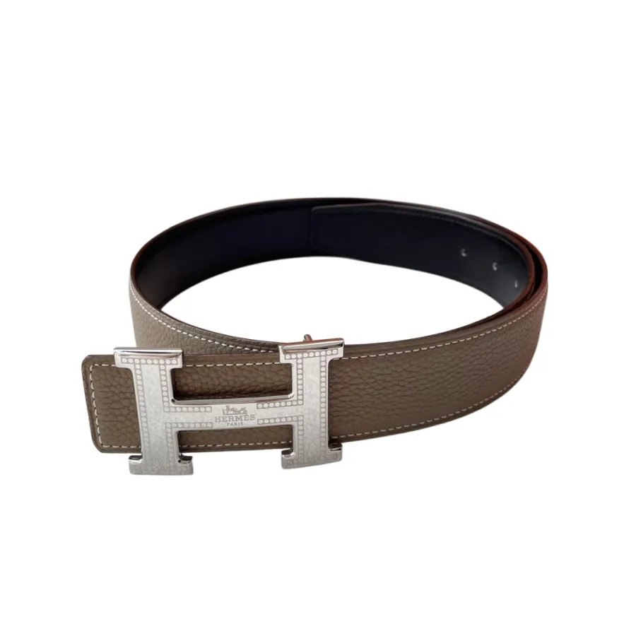 Hermès Men' s H Buckle Belt In Black/Etoupe/Brown Calfskin With Gold/Silver Hardware 38mm