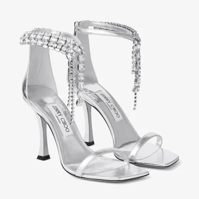 JIMMY CHOO Silver vintage metallic  texture leather high heeled sandals
