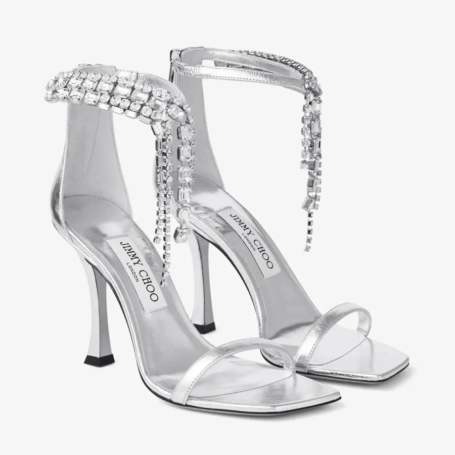 JIMMY CHOO Silver vintage metallic  texture leather high heeled sandals