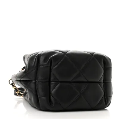 Chanel CC Dweller Drawstring Bucket Small Black Quilted Lambskin Leather Light Gold Hardware