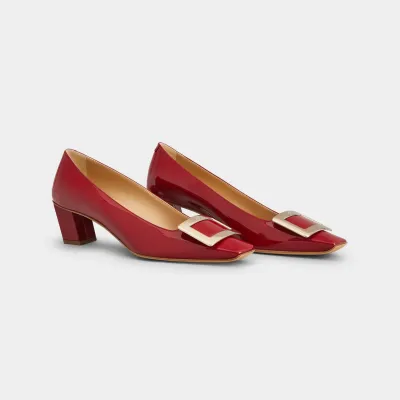 Roger Vivier Belle Vivier Pumps High Heels In Red Patent Leather With Metal Buckle (Heel Height 4.5cm)