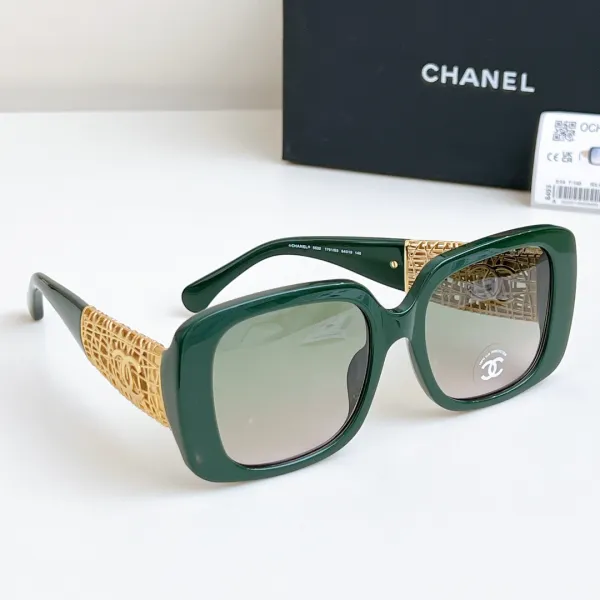 CHANEL square frame glasses green gold color size 54-20-140 - Image 3