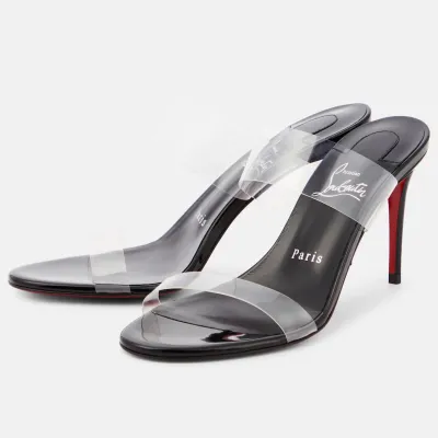 Christian Louboutin Black leather and pvc fabric high-heeled slippers