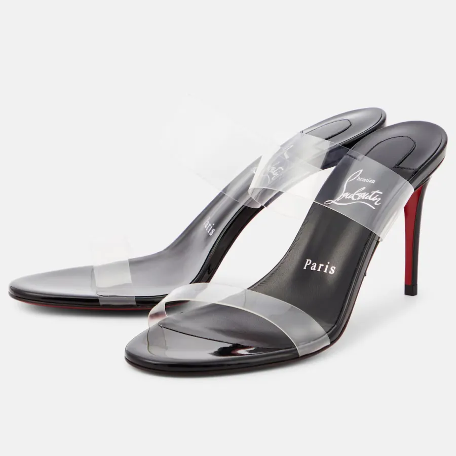 Christian Louboutin Black leather and pvc fabric high-heeled slippers