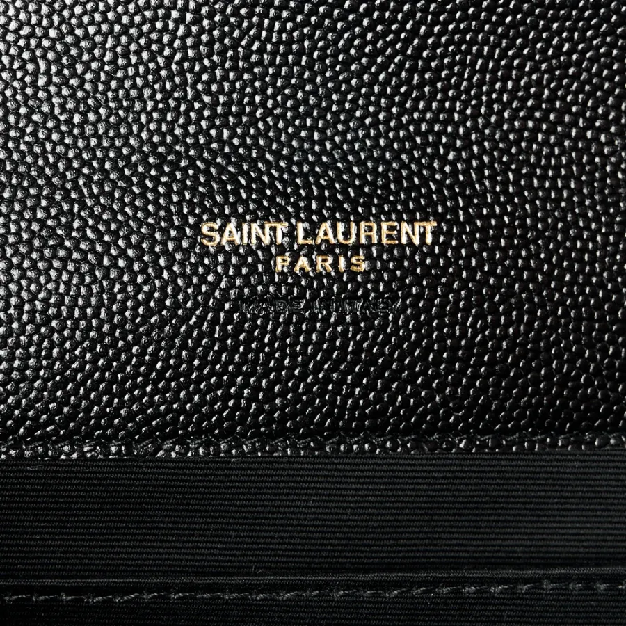 Saint Laurent Medium Clutch Black Triquilt Monogram Grain De Poudre Textured Mixed Matelasse Leather Gold Hardware