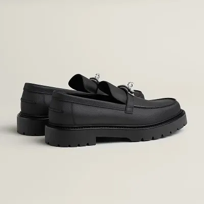 HERMES Icone Black Loafers