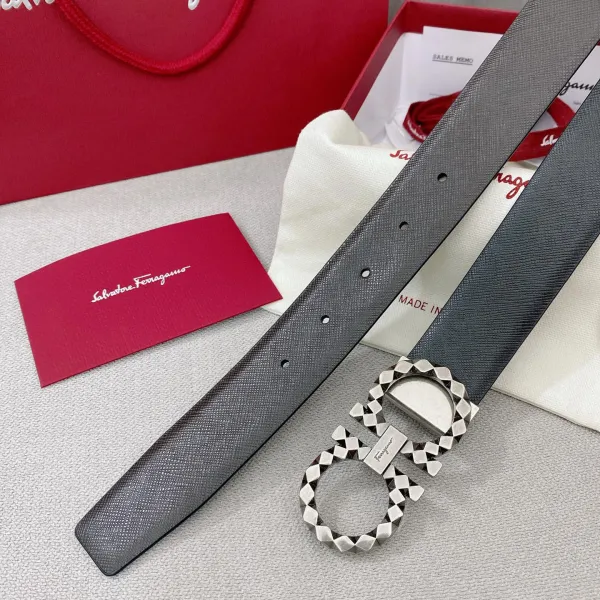 Ferragamo Men's Sharp Double Gancini Buckle Reversible Belt In Black/Coffee Saffiano Calfskin With Gold/Silver Hardware 35mm - Image 4