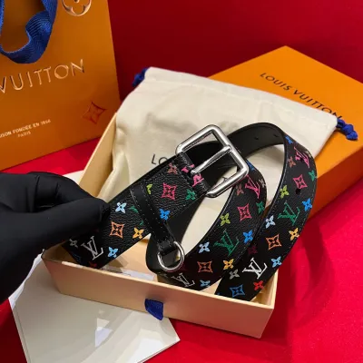 Louis Vuitton Women's LV x TM D-Ring Belt In Black/White Monogram Canvas With Silver/Gold Hardware 30mm