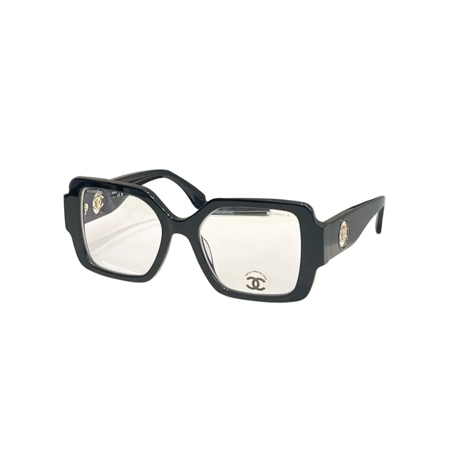CHANEL square frame glasses black gold color size 55口21-147