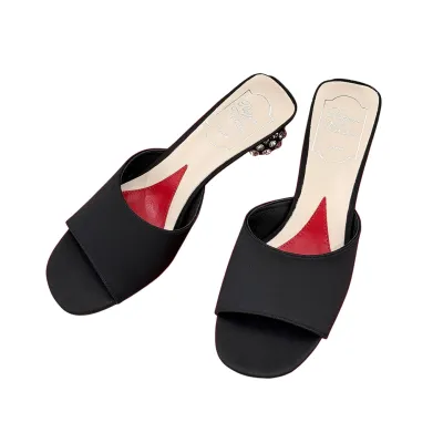Roger Vivier Mules Sandals In Black/White/Pink Satin Crystal Heels (Heel Height 4cm)