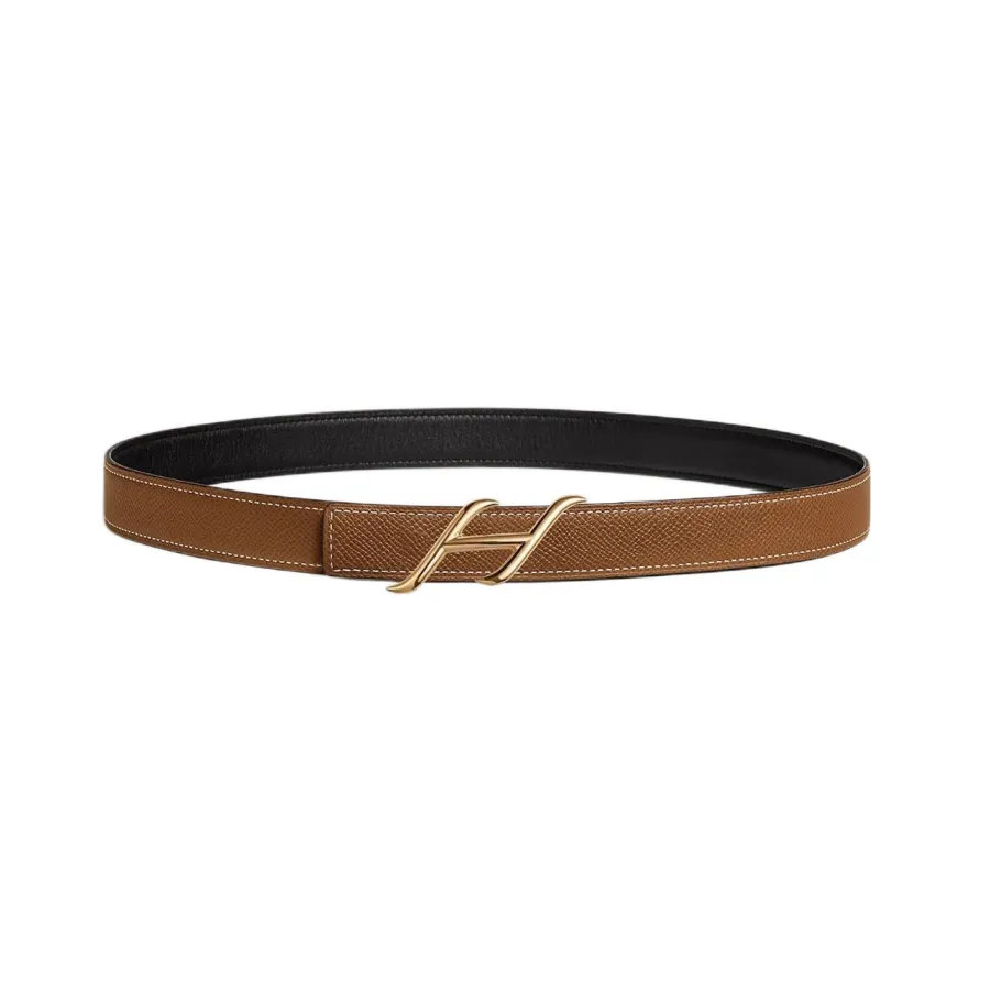 Hermès Women' s HDN Buckle Reversible Belt In Orange/Brown/Etoupe/Black Calfskin With Gold/Silver Hardware 24mm