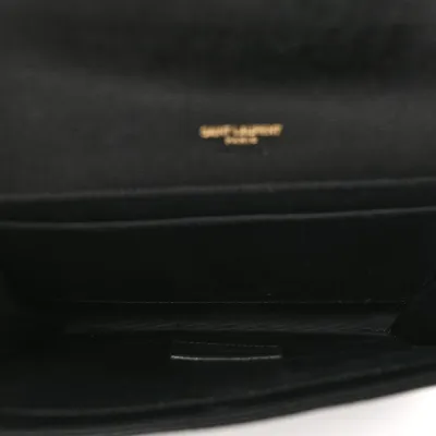 Saint Laurent Medium Envelope Clutch Black Chevron Monogram Grain De Poudre Matelasse Leather Gold Hardware