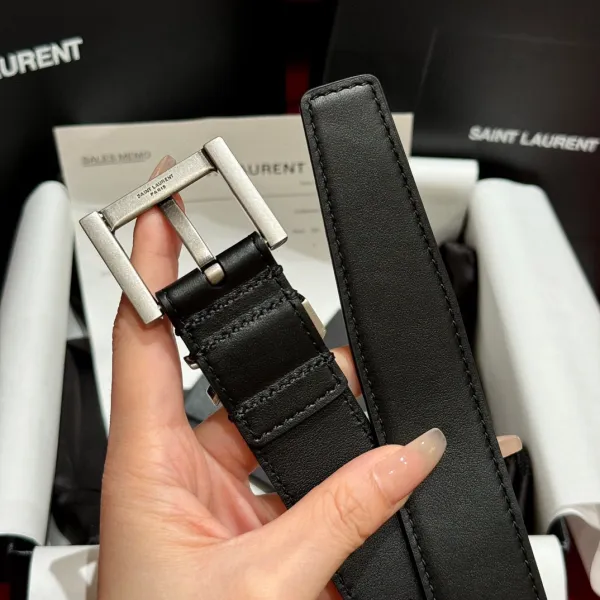 Saint Laurent Cassandre Belt In Black/Coffee Smooth Calfskin With Black/Gold/Silver Hardware 30mm - Image 8