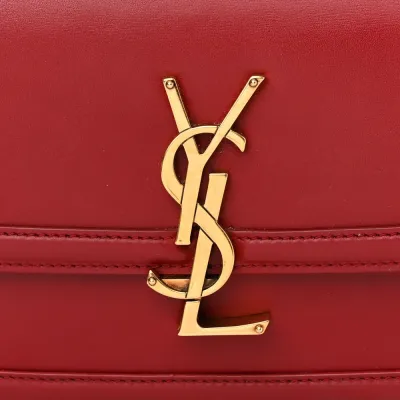 Saint Laurent Medium Solferino Satchel Rouge Opyum Monogram Box Calfskin Leather Brass Hardware