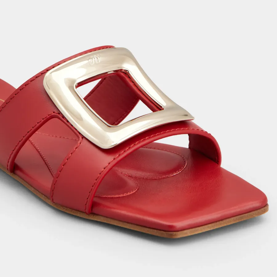 Roger Vivier Viv' By The Sea Mules Flats In Red Leather With Metal Buckle