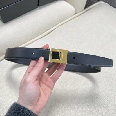 Saint Laurent Square Buckle Belt In Black/Burgundy Calfskin With Gold Hardware 30mm