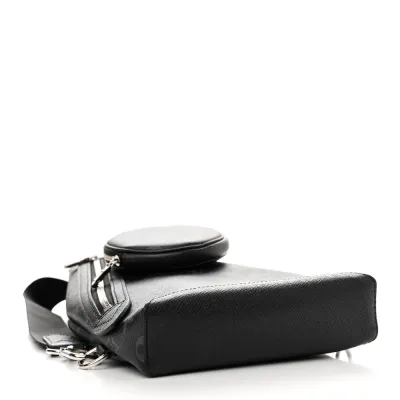 Louis Vuitton Duo Slingbag MM Black Taigarama Leather Silver Hardware