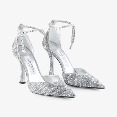 JIMMY CHOO Crystal embellished silver sparkly suede heels