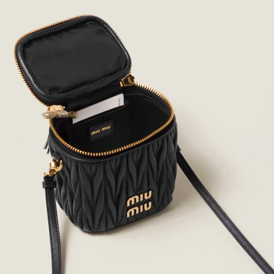 Miu Miu Quilted Lambskin Leather Black Bucket Bags