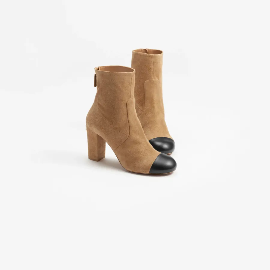 Chanel ankle boots Light brown and black suede, calfskin, sheepskin