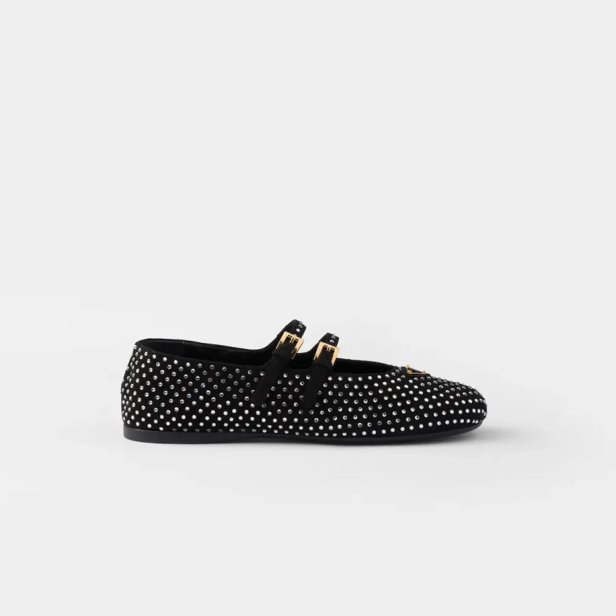 PRADA Surface of wool Flat Shoes black Ballet Shoes