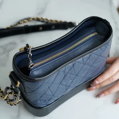 Chanel Navy blue with black Bag Quilted Calfskin Leather Shoulder Bags Crossbody Bags