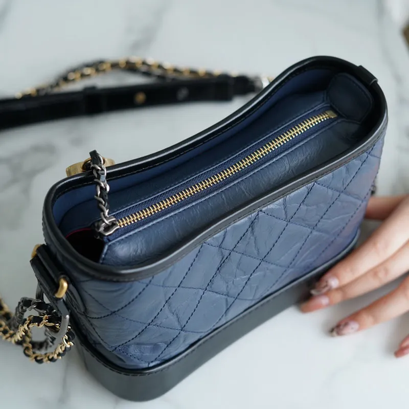Chanel Navy blue with black Bag Quilted Calfskin Leather Shoulder Bags Crossbody Bags