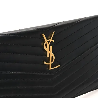 Saint Laurent Medium Uptown Clutch Black Chevron Monogram Calfskin Matelasse Leather Gold Hardware