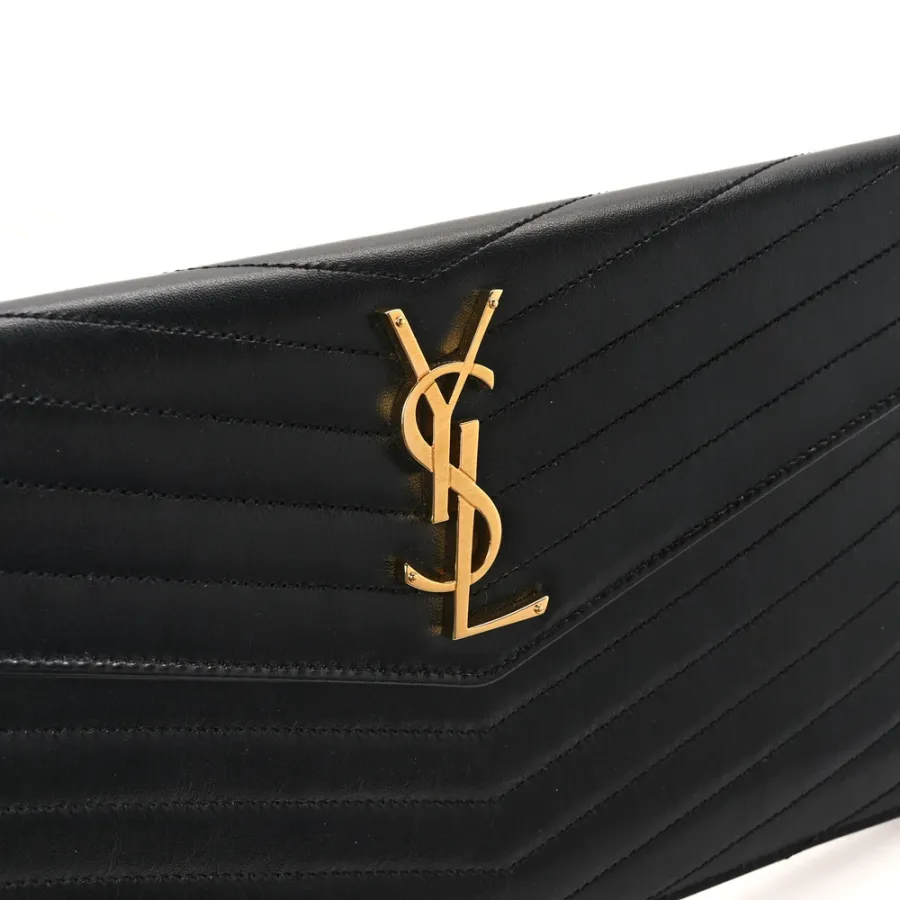 Saint Laurent Medium Uptown Clutch Black Chevron Monogram Calfskin Matelasse Leather Gold Hardware