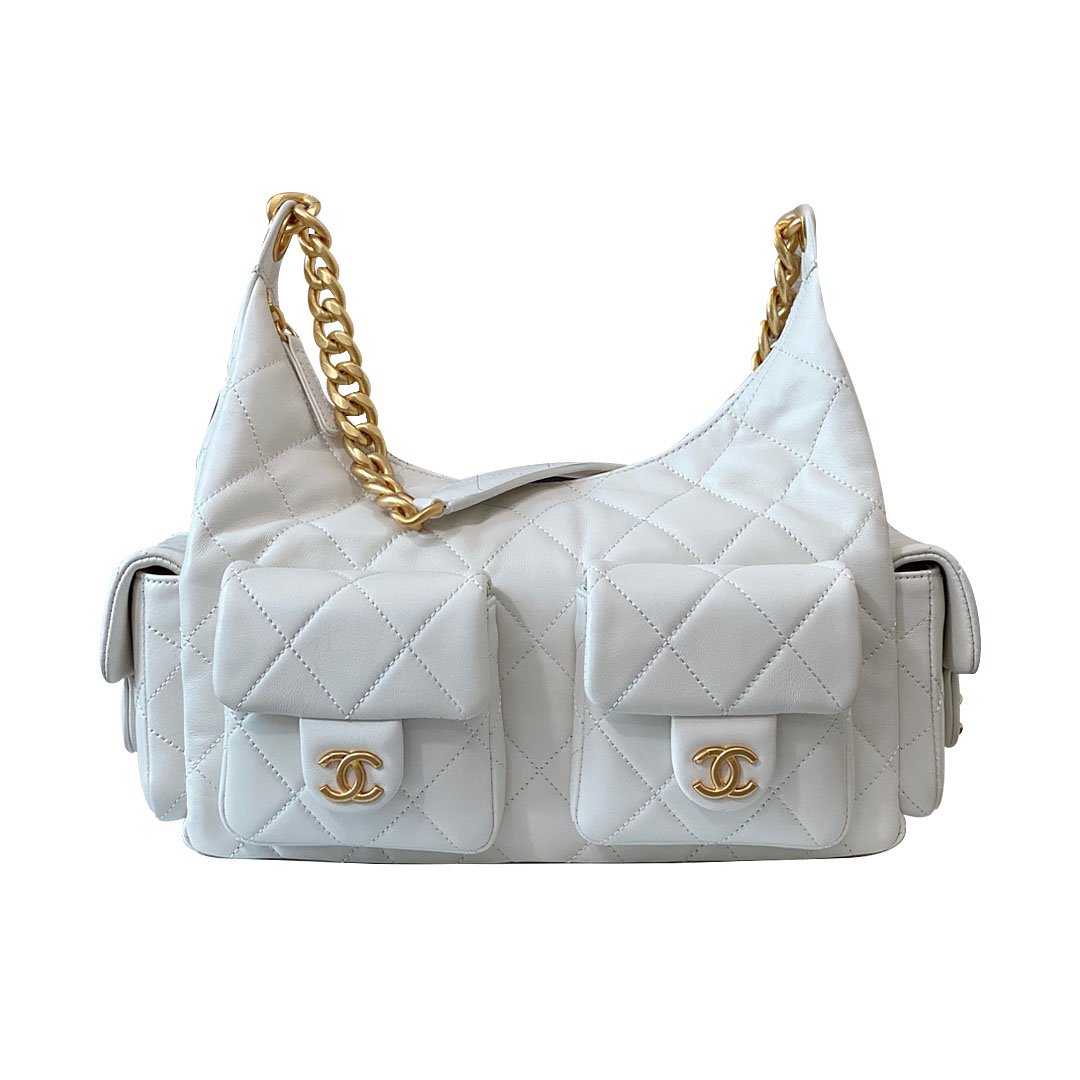 Chanel Quilted Lambskin Leather White /Black Bolsas de Ombro