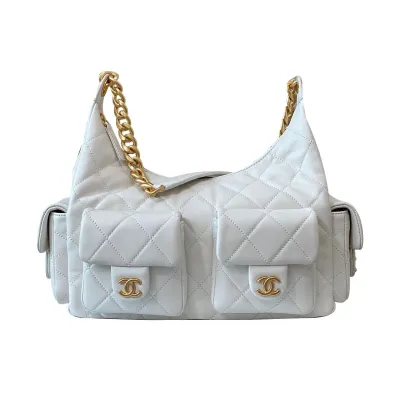 Chanel Quilted Lambskin Leather White /Black Shoulder Bags