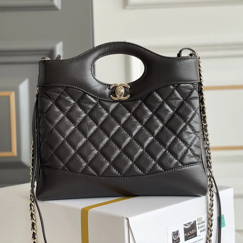 Chanel Oil Wax Leather Brown / Milk Tea Color / Grey Crossbody Bags