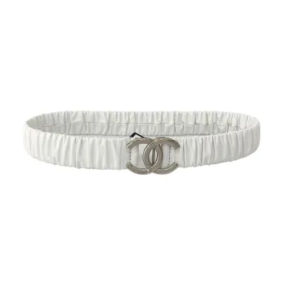 Chanel Women's CC Elastic Belt In Black/White Lambskin With Silver/Gold Hardware 30mm