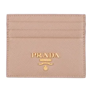 Prada Small Card Holder Neutrals Saffiano Lux Leather Gold Hardware