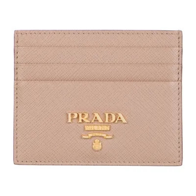 Prada Small Card Holder Neutrals Saffiano Lux Leather Gold Hardware