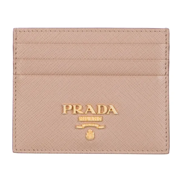 Prada Small Card Holder Neutrals Saffiano Lux Leather Gold Hardware