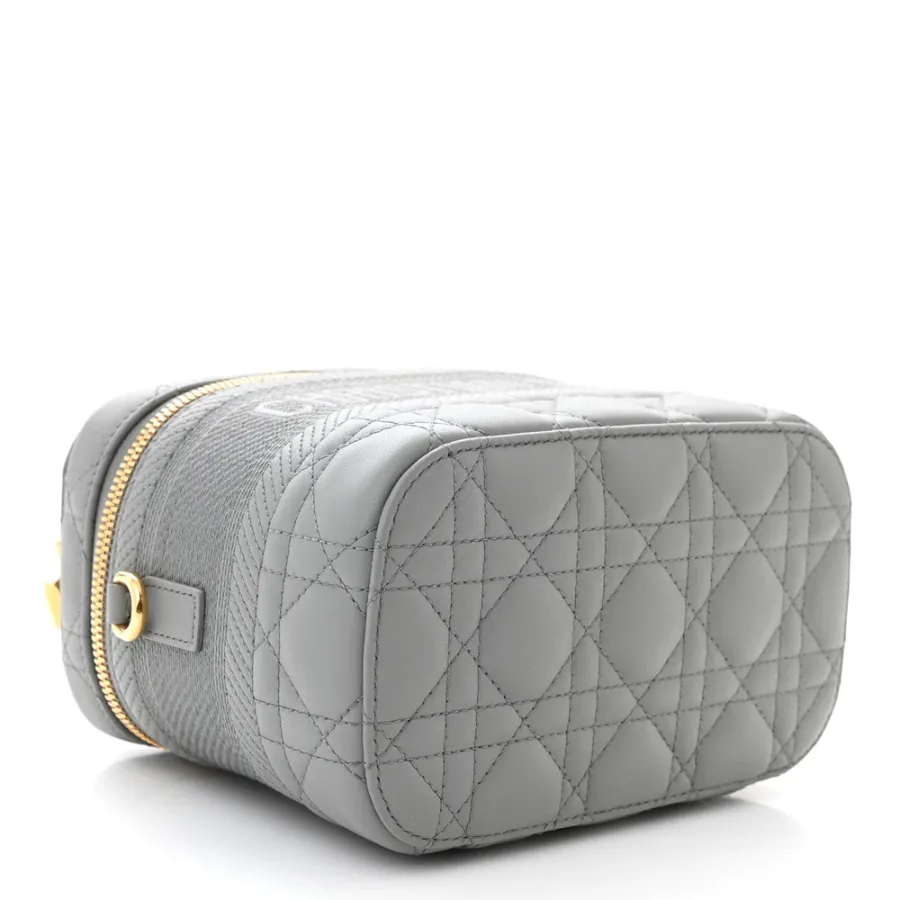 Dior Small DiorTravel Vanity Case Grey Cannage Lambskin Leather Gold Hardware