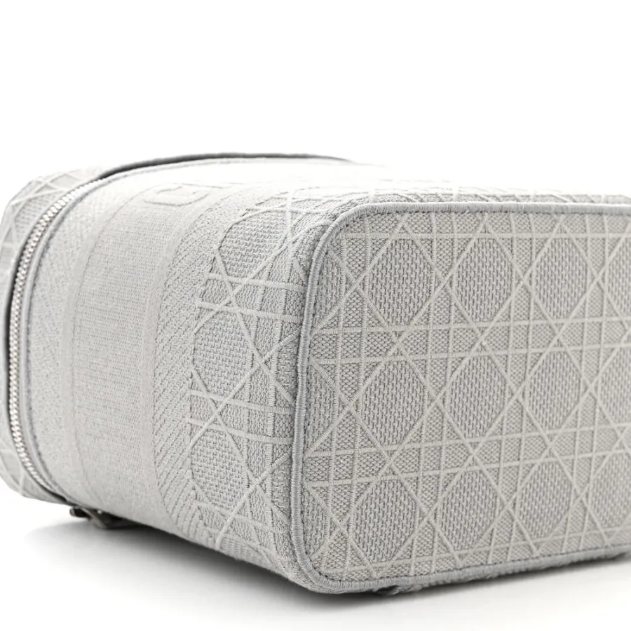 Dior Small DiorTravel Vanity Case Grey Cannage Embroidered Canvas Silver Hardware