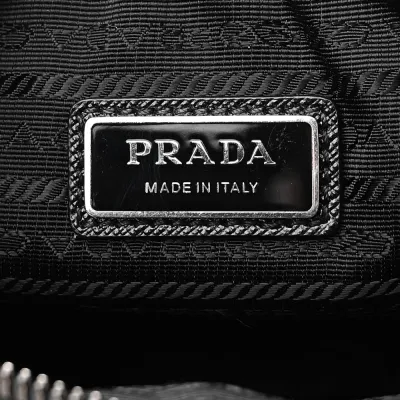 Prada Small Pocket Single Snap Buckle Shoulder Bag Black Re-Nylon & Saffiano Leather Silver Hardware