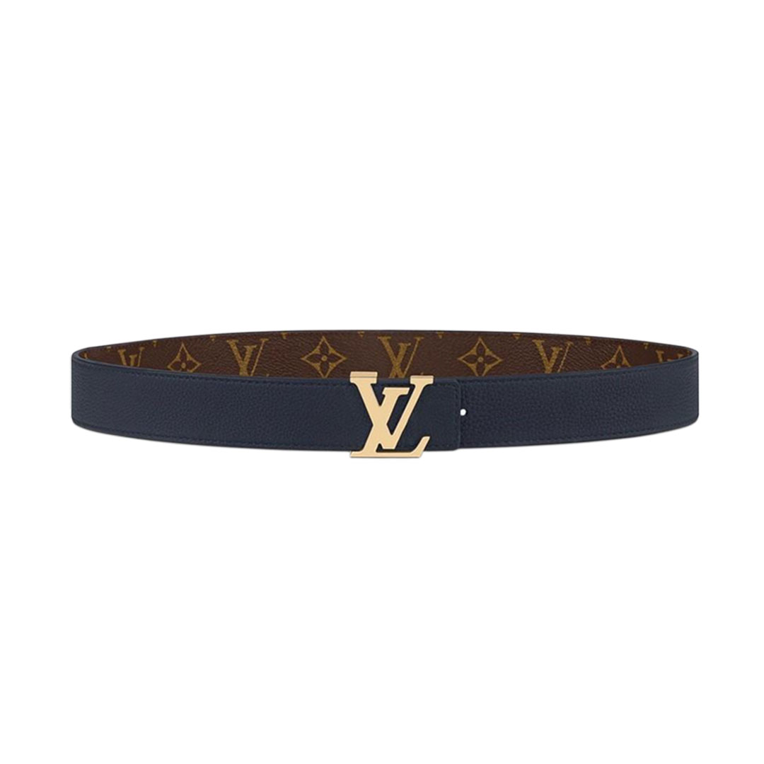 Cinto Reversível Initiales Feminino Louis Vuitton Em Calfskin Azul/Preto/Cinza/Marrom/Bordô/Vermelho/Rosa E Canvas Monogram Com Ferragens Douradas 30mm