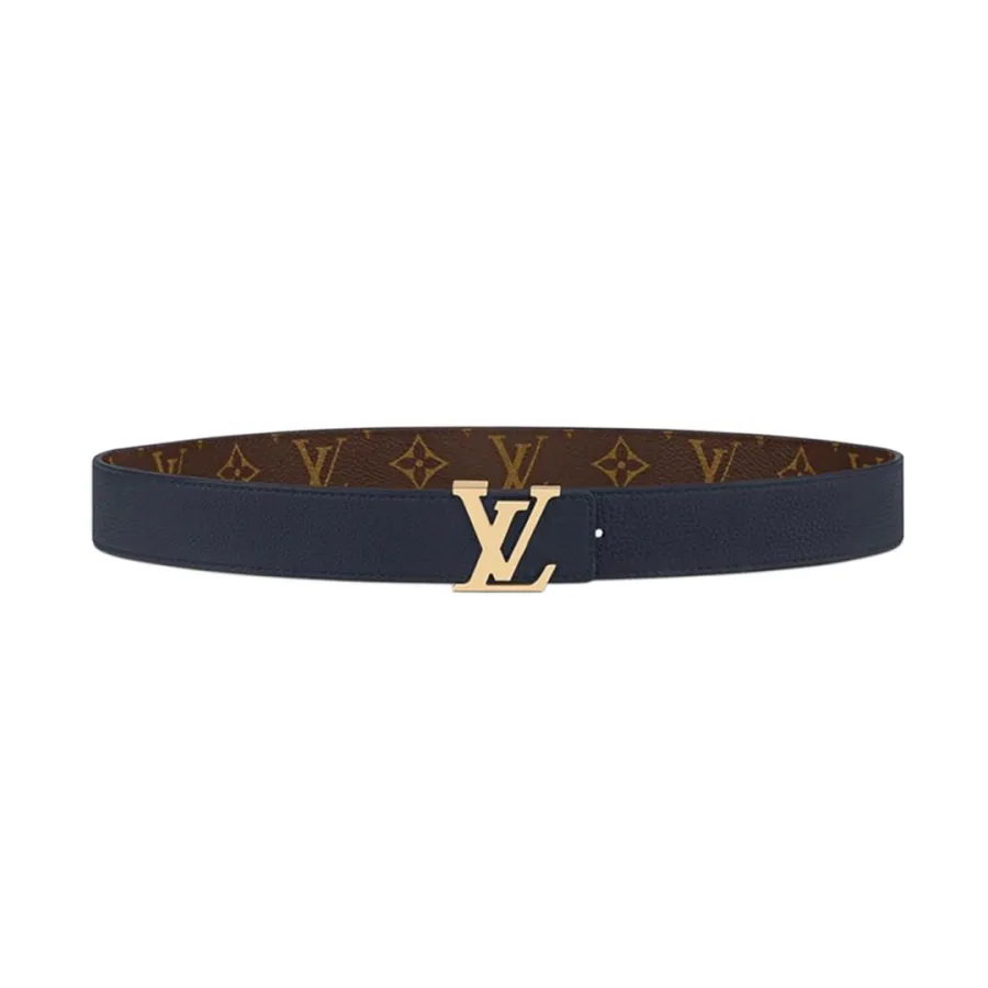 Louis Vuitton Women's Initiales Reversible Belt In Bkue/Black/Grey/Brown/Burgundy/Red/Pink Calfskin And Monogram Canvas With Gold Hardware 30mm